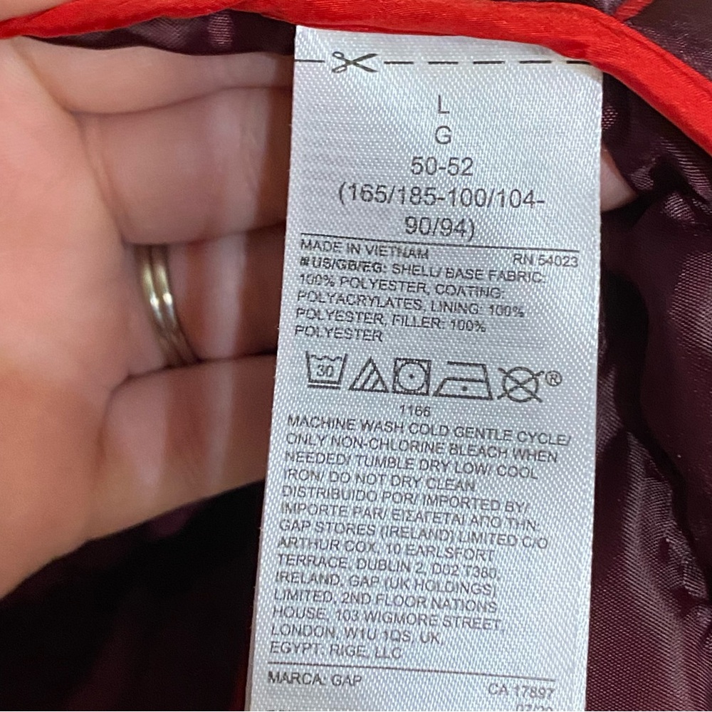 ❄️GAP, Size Large, Color Racing Red, Cold Control, Lightweight Puffer Jacket - Picture 7 of 8